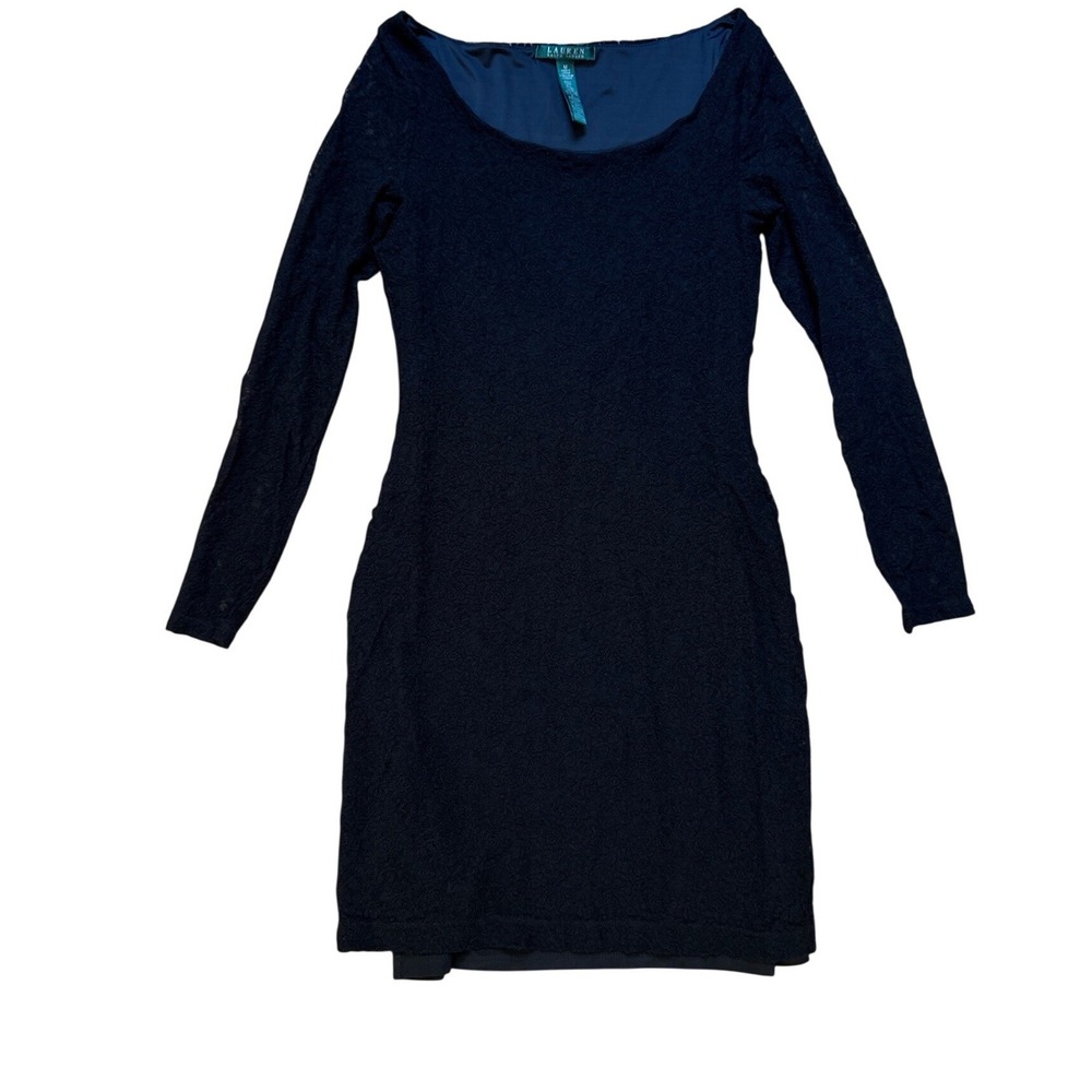 Lauren Ralph Lauren Lace Sheath Dress Womens Navy Blue Excellent Mini SIZE M
